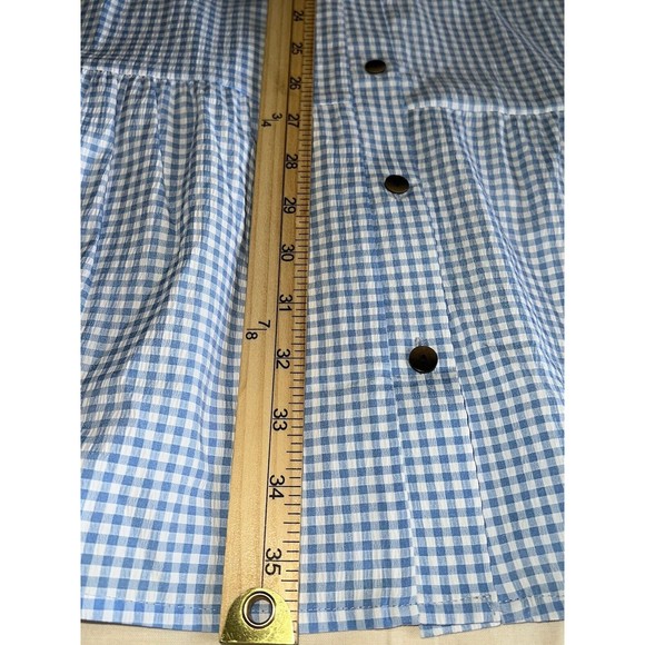Womens Blue White Gingham 3/4 Puff Sleeve Button Up Dorothy Babydoll Dress M - Picture 7 of 10